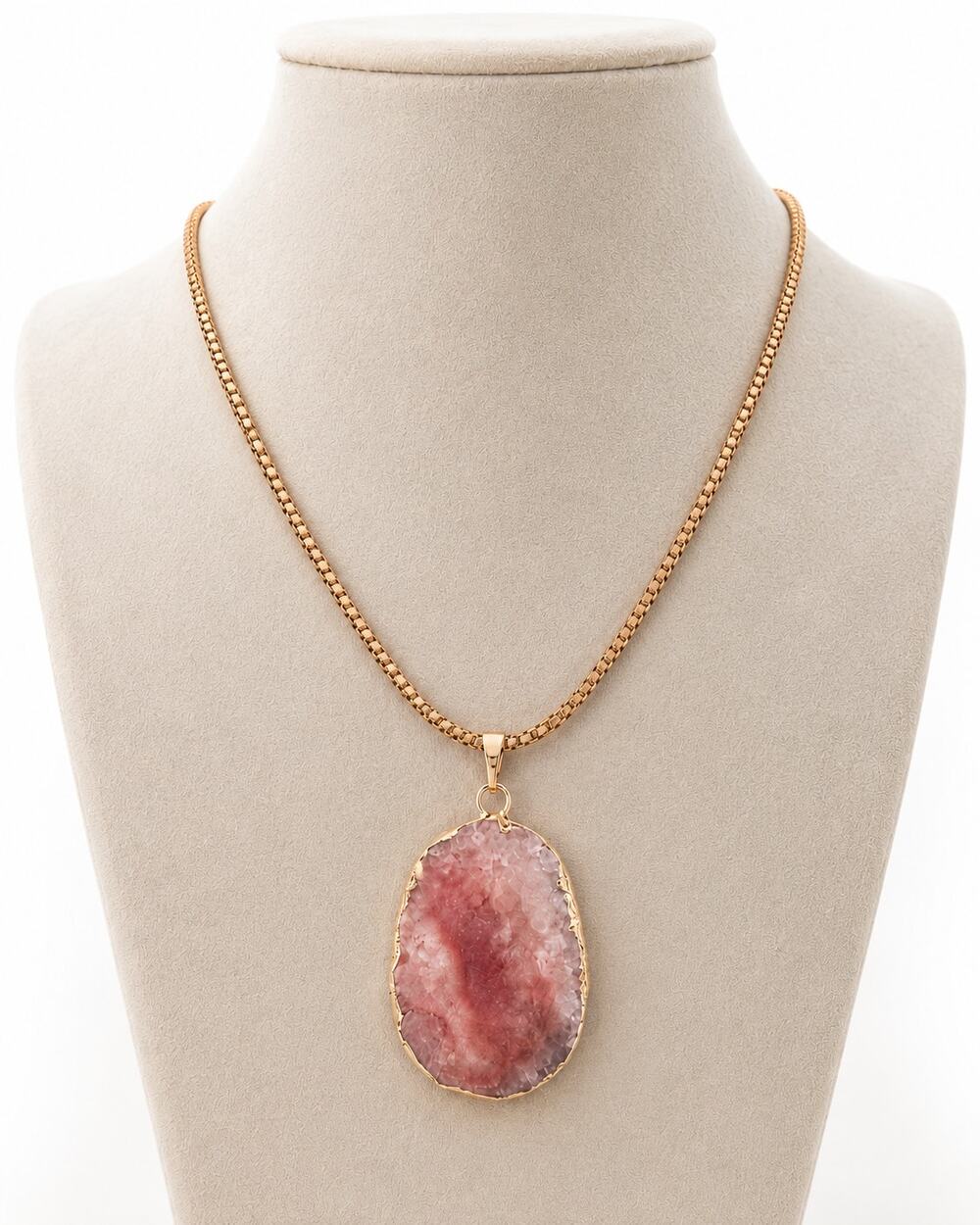 925 Sterling Silver Pink Druzy Agate Pendant Necklace 24"‎ Gold Vermeil Italy